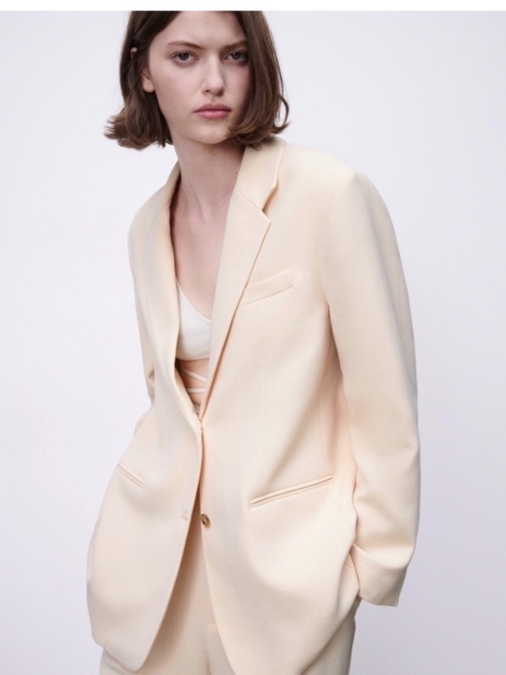 Zara Pale Cream Single-Button Blazer